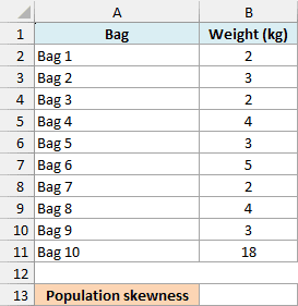 Excel bag weights before entering SKEW.P