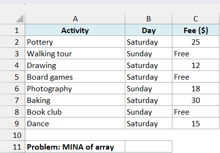 Weekend activity fees include a free Saturday activity.
