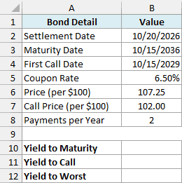 Callable bond details with maturity date, first call date, price and call price
