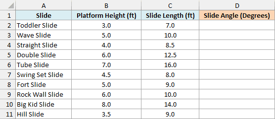 Playground slides with platform height and slide length