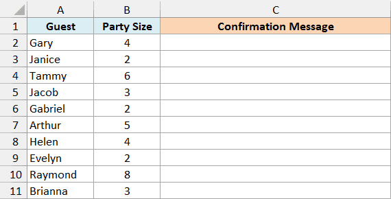 Restaurant bookings with guest name and party size