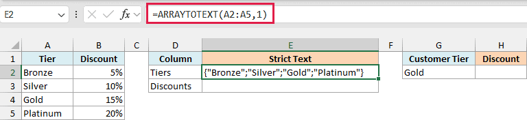 ARRAYTOTEXT strict format turning the tier names into an array constant