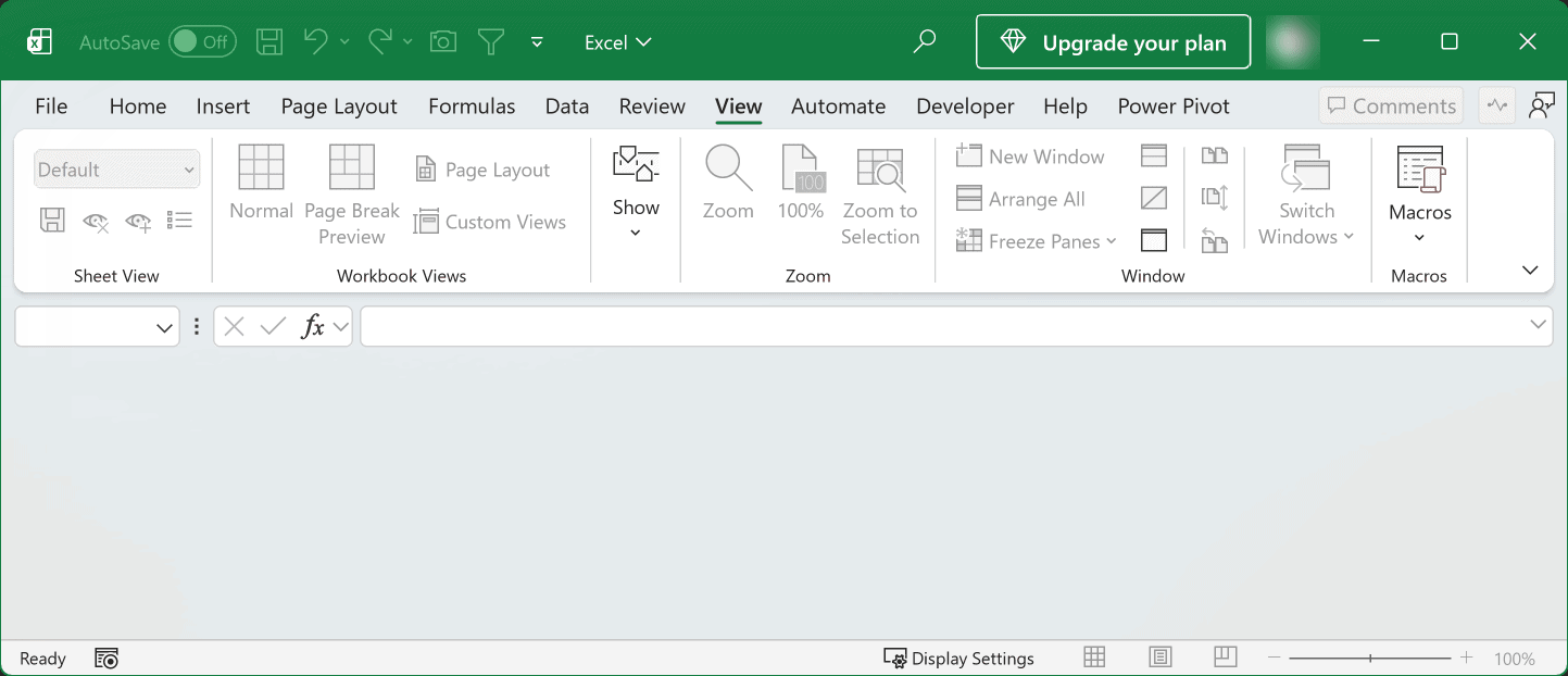 Excel open with an empty gray window because the workbook window is hidden