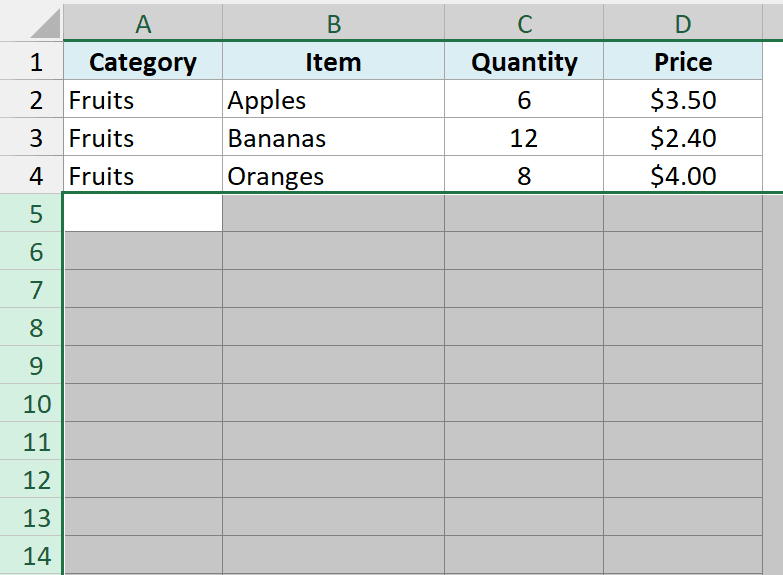 Blank rows inserted from row 5 onward after inserting 50 rows
