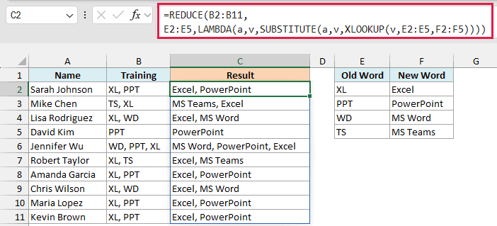 Reduce formula to do bulk find and replace