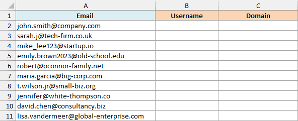 Email dataset to use with REGEX functions in Excel