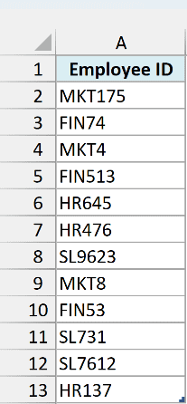 Employee IDs in an Excel Table named EmployeeData