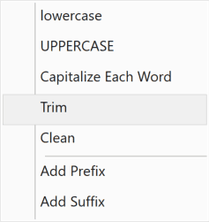 Format drop-down on the Transform tab of the Power Query Editor with Trim highlighted