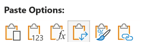 Paste Options in the right-click menu with the Transpose icon highlighted