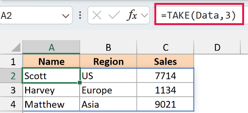 TAKE function to get top three rows