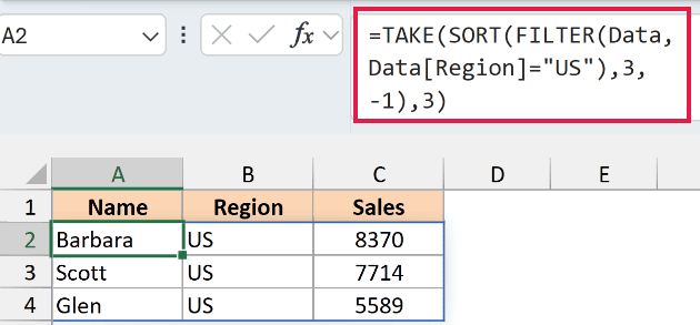 Using TAKE function with FILTER function