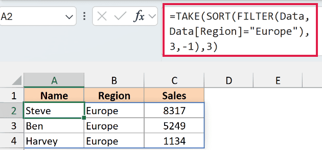 Using TAKE function with FILTER function Different Region