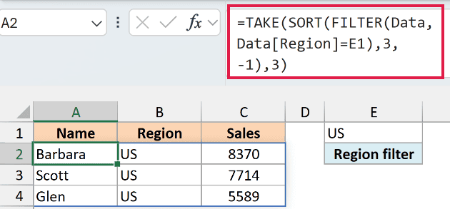 Using TAKE and FILTER function with cell reference