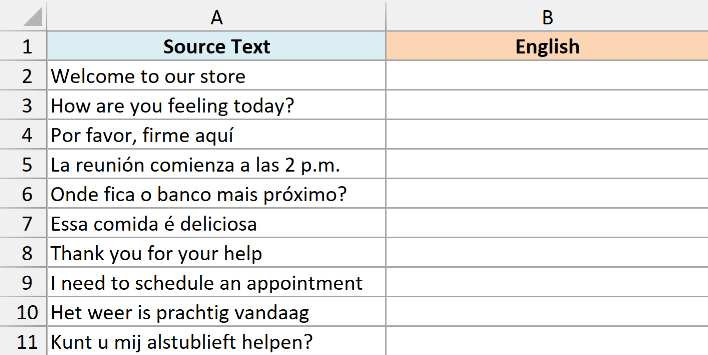 Text in different languages that need to be translated into English